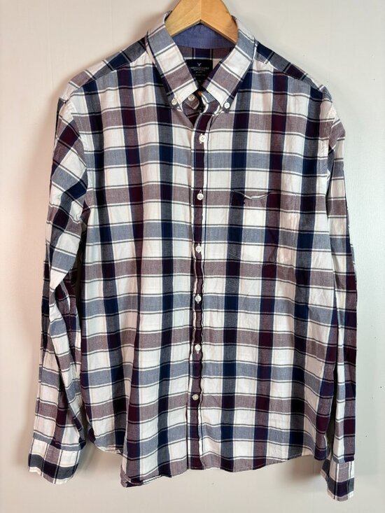 American Eagle Outfitters Other - American‎ Eagle Shirt Large Purple Blue Plaid Classic Fit Button-Down Cotton